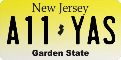 NJ license plate A11YAS