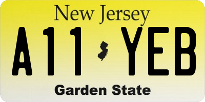 NJ license plate A11YEB
