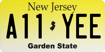 NJ license plate A11YEE
