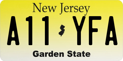 NJ license plate A11YFA