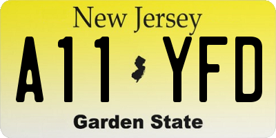 NJ license plate A11YFD