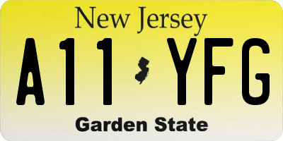 NJ license plate A11YFG
