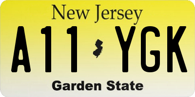 NJ license plate A11YGK