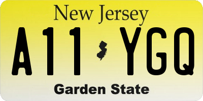 NJ license plate A11YGQ