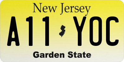 NJ license plate A11YOC