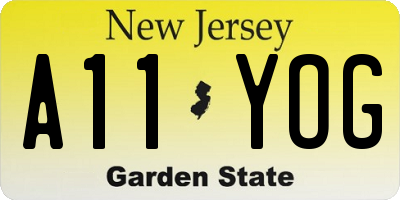 NJ license plate A11YOG