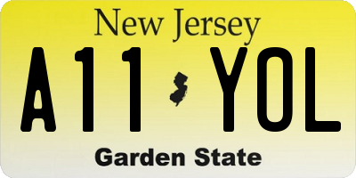 NJ license plate A11YOL