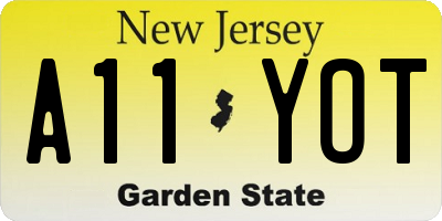 NJ license plate A11YOT