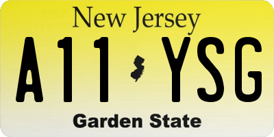 NJ license plate A11YSG