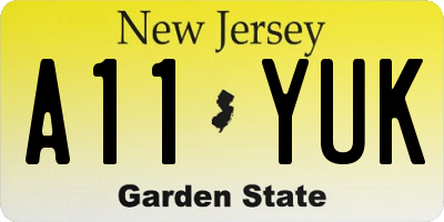 NJ license plate A11YUK