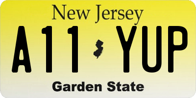 NJ license plate A11YUP