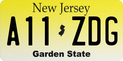 NJ license plate A11ZDG