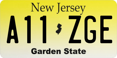 NJ license plate A11ZGE