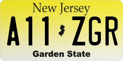 NJ license plate A11ZGR