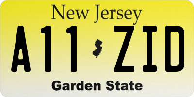 NJ license plate A11ZID