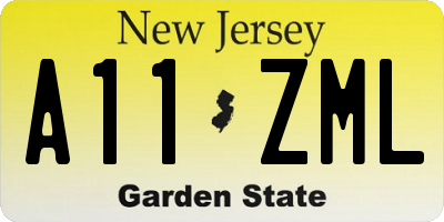 NJ license plate A11ZML