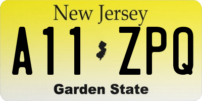 NJ license plate A11ZPQ