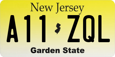 NJ license plate A11ZQL