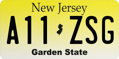 NJ license plate A11ZSG