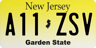 NJ license plate A11ZSV