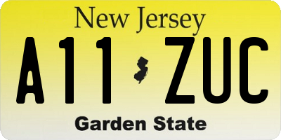 NJ license plate A11ZUC