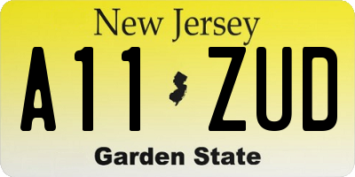 NJ license plate A11ZUD