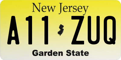 NJ license plate A11ZUQ