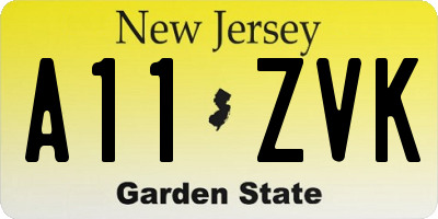 NJ license plate A11ZVK