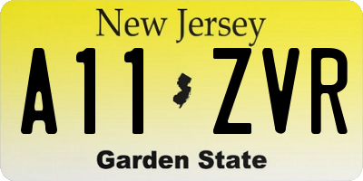 NJ license plate A11ZVR