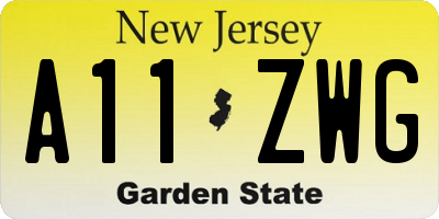 NJ license plate A11ZWG