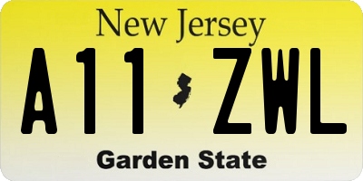 NJ license plate A11ZWL