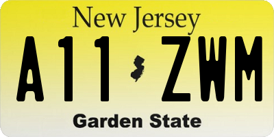 NJ license plate A11ZWM