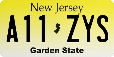 NJ license plate A11ZYS