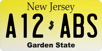 NJ license plate A12ABS