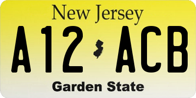 NJ license plate A12ACB