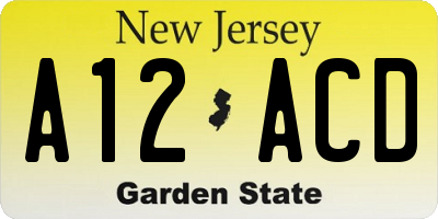 NJ license plate A12ACD