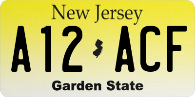 NJ license plate A12ACF