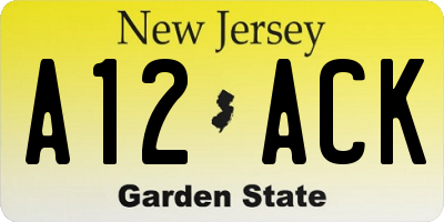 NJ license plate A12ACK