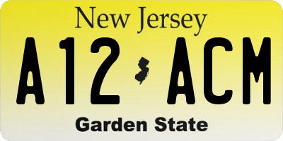 NJ license plate A12ACM