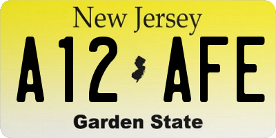 NJ license plate A12AFE