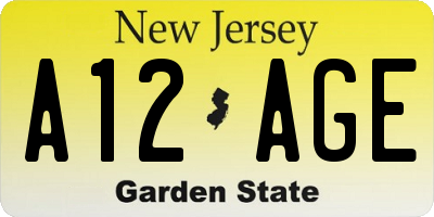 NJ license plate A12AGE