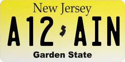 NJ license plate A12AIN