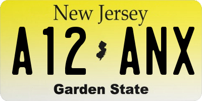 NJ license plate A12ANX
