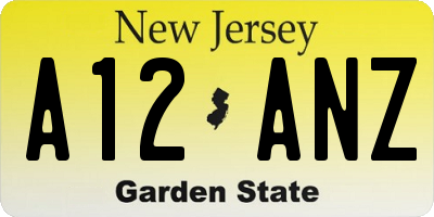 NJ license plate A12ANZ