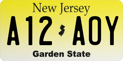 NJ license plate A12AOY