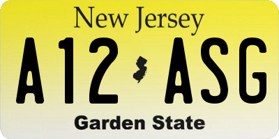 NJ license plate A12ASG