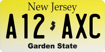 NJ license plate A12AXC