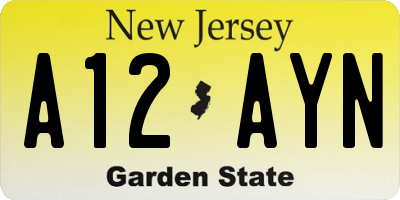 NJ license plate A12AYN