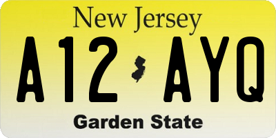 NJ license plate A12AYQ