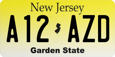 NJ license plate A12AZD